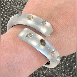 ALEXIS BITTAR Grey Crystal & Lucite Hinged Cuff
